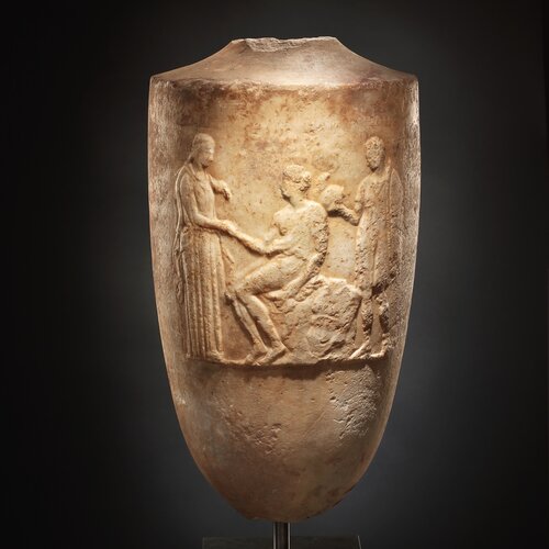 A Marble Funerary Lekythos with Low Relief Decoration